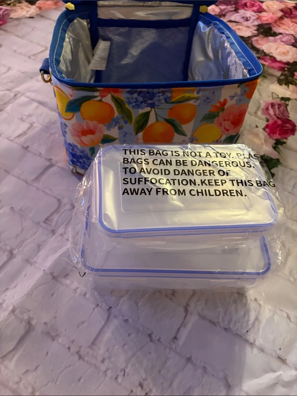Blue Floral & Citrus Insulated Lunch Tote